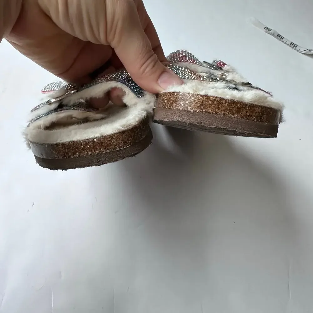 Steve Madden Rhinestone Faux Fur Cozy Sandals Size 8.5